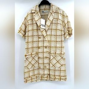 Zara Yellow Plaid Tweed Blazer Dress